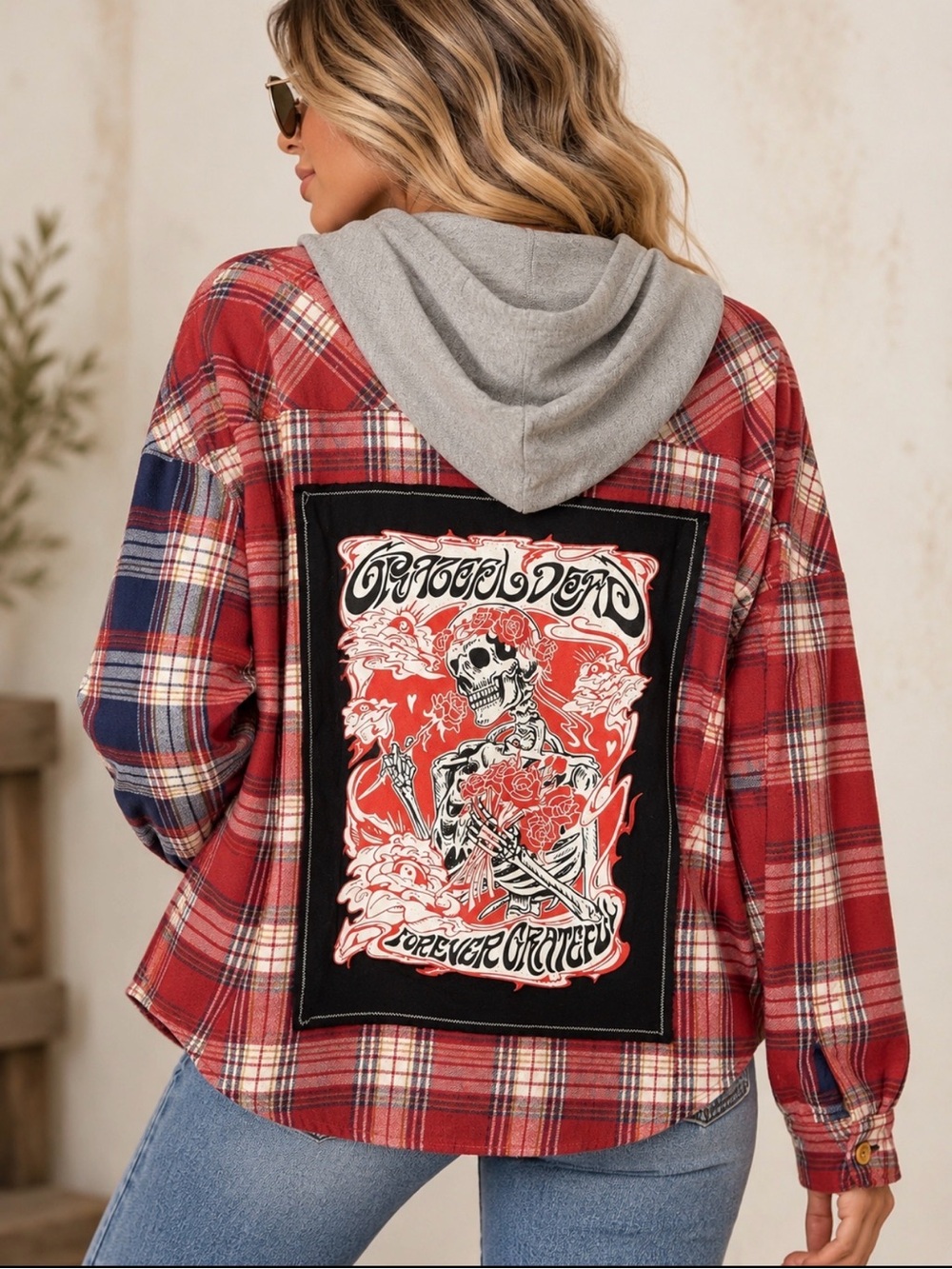 Upcycled Flannel Grateful Dead Hoodie